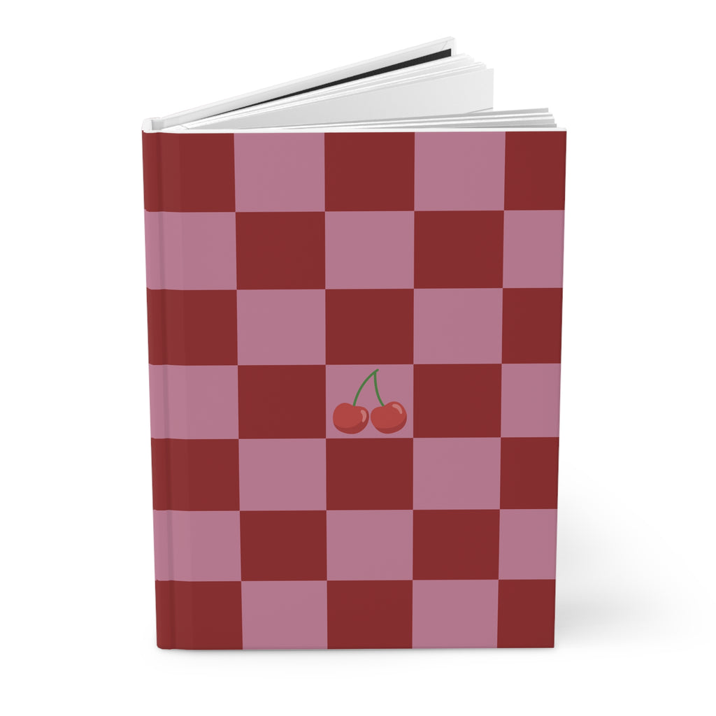 Cherry Checker Hardcover Journal — Retro Red & Pink Notebook for Notes, Plans, and Gift-Giving